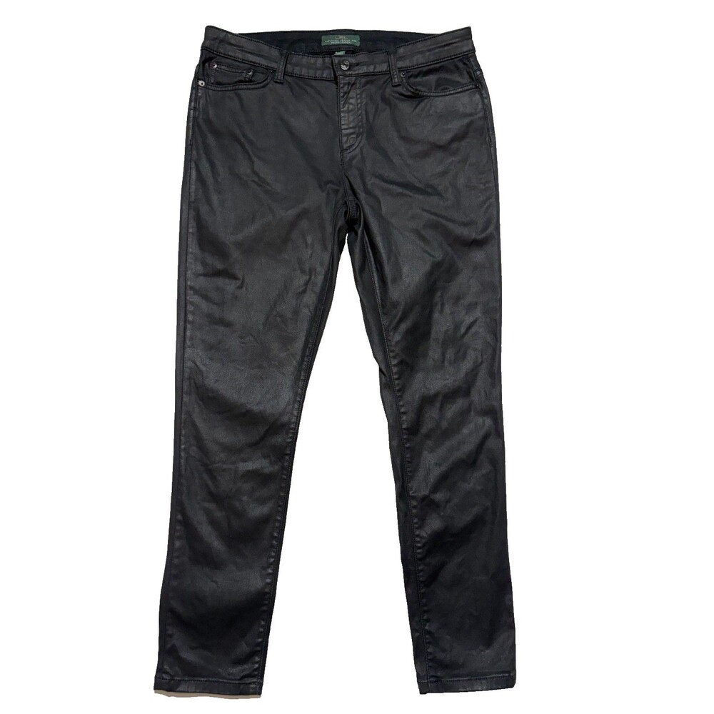 Lauren Ralph Lauren Womens 14 Black Wax Coated Skinny Jeans Leather Look LRL